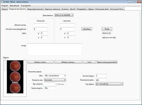 Diabetic Retinopathy Screening Module. Image acquisition form (directly from fundus camera or from file).